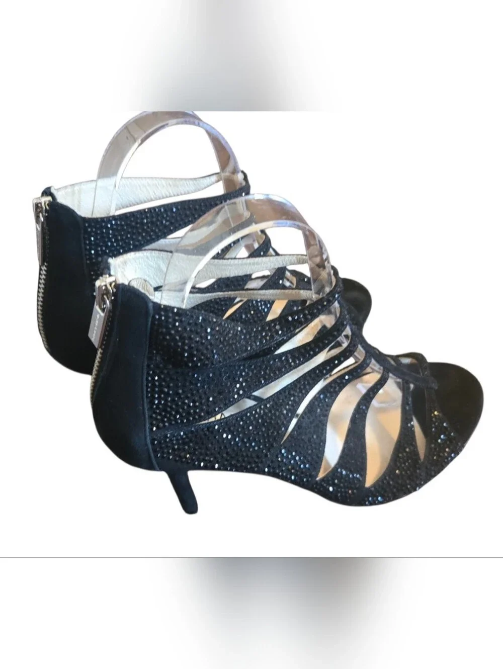 Michael Kors Black Crystal Strappy Cage Heels Sz 8M